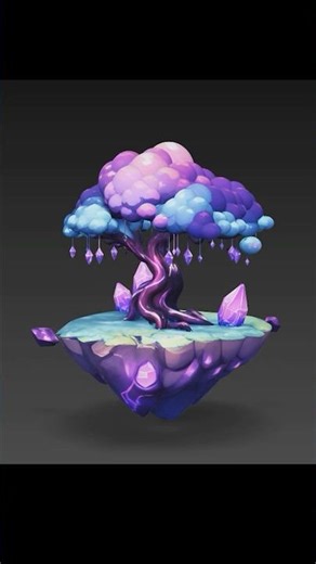 Stylized Floating Island Tree with Crystals – Fantasy Low Poly Environment Asset (Game Ready,