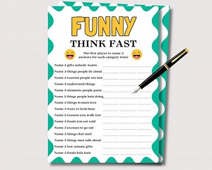 Funny Think Fast Game, Fun Printable Game for Adults Kids, Team Building Game, Family Reunion Game, Birthday Party Think Quick, Senior Game - Etsy
