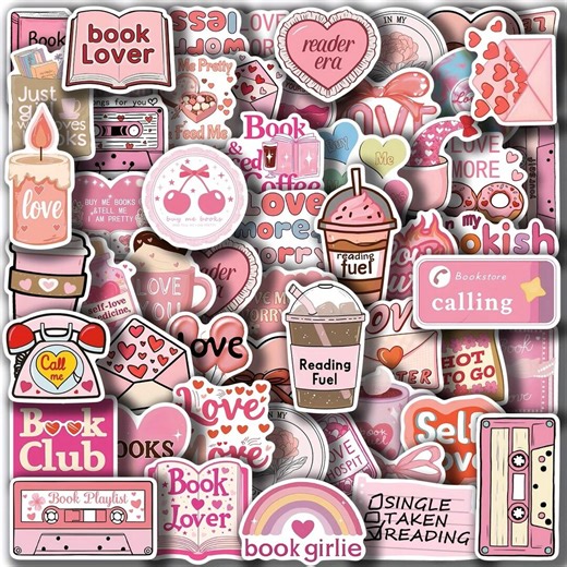 Pink Bookish Sticker Bundle, Reading Aesthetic Vinyl Stickers for Book Lovers, Cozy Self Love Quote Decals Pack - Etsy