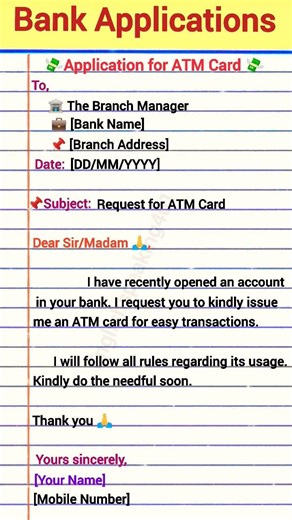 ATM Card Application Letter | Easy Bank Application Format 2026📄 #trending #english