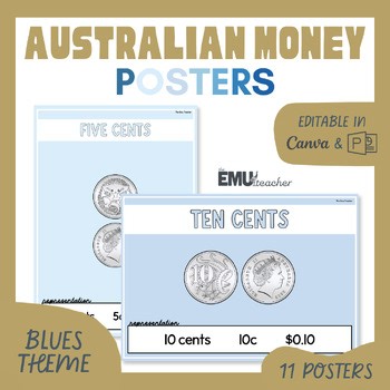 Australian Money Posters Coin Note Identification & Representation Blues