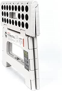 Kikkerland Rhino Foldable Step Stool – Holds Adults up to 300 Lbs, Best for Kitchen & Bathroom – Collapsible, Portable, Lightweight Stepping Stool with Sturdy, Non-Slip Design – White, 8”