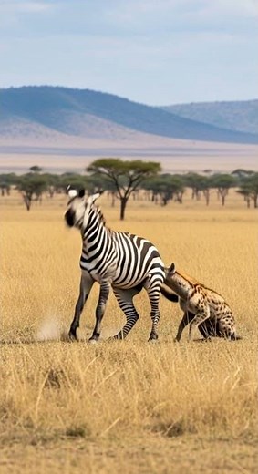 What is the hyena trying to do to the zebra? Watch the wild chase #wildlife #hyena #zebra