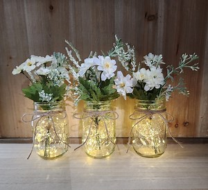 Lighted Mason Jar Centerpiece, Wedding Centerpiece, Table Centerpiece, Mason Jars With Lights, Wedding Decor, Farmhouse Wedding - Etsy