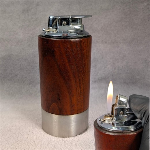 Working Ronson Varaflame Norseman Table Lighter - Walnut, Polished Steel - MCM Butane Lighter - Classic Elegance - Working Vintage Lighter - Etsy