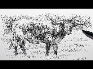 Amazing Texas Longhorn Stippling Drawing with a Sharpie Pen - Videos For Kids