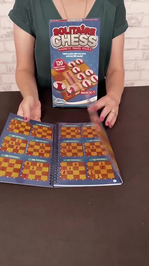 Solitaire Chess Magnetic Travel Puzzle Game from ThinkFun Instructions Review! The object of the Solitaire Chess Magnetic Travel Game is to capture a piece on every move! Choose from 120 different challenges! The magnetic pieces make this game easy to play on the go! | TTPM