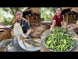 Yummy Giant Snakehead Fish Stew, Crunchy Cucumber, Catfish Cooking | Mommy chef Sros cooking Skill