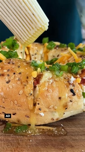 #ad Nicole is back with another Stuffed Bagel and this time it’s chock full of all your favorites—cream cheese, cheddar cheese, green onions, and bacon bits a drizzle of everything bagel #foryou #foryoupage #fypシ #fyp #reels #reelsviral #reelsfb #cookingtips #Recipe #foodrecipe #food #foodie | All Delishes