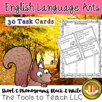 Autumn 30 Short E Phonograms Reading Task Cards Black and White Grades 1st-3rd