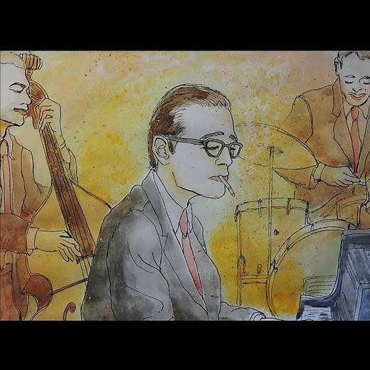 【074 Jazz】ビル・エヴァンス・トリオを描きました♪ Bill Evans Trio⭐️ペン画・水彩・イラスト・メイキング・Drawing & Painting Process #shorts