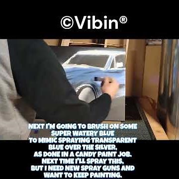 Airbrushing the 1967 Ford Mustang Fastback with blue candy paint and white pinstripes. #artist