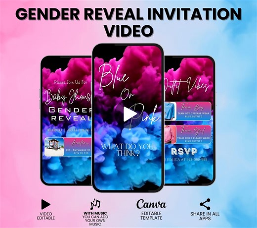 Digital Gender Reveal Announcement It's a Girl Gender Video It's a Boy , He or She Gender Reveal Invitation, Pink Blue Smoke Template - Etsy UK