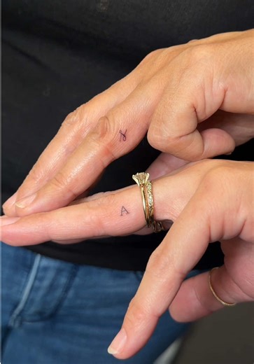 A mother and daughter came in together and got their husbands’ initials tattooed on them ♡ @syzygy tattooing #tattoo #tattooideas #tattooartist #finelinetattoo #tattooplacement