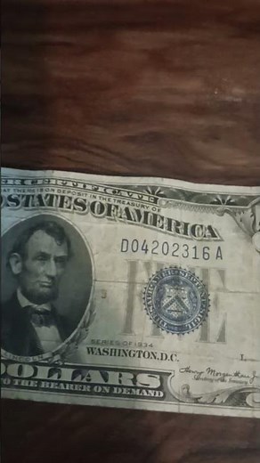 1934 silver certificate 5 dollar bill blue seal #bills #money #1934