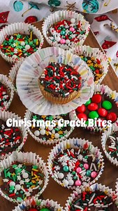You’ve had Christmas Crack… but have you tried Christmas Crack Bites? Even better because they’re perfectly portioned and individually wrapped. This easy recipe is a must-add to your holiday goodie list! Christmas Crack Bites Ingredients * 1 box of ritz cracker * 1 cup butter * 1 cup brown sugar * 10 oz semi sweet chocolate chips * Sprinkles or any small candy pieces Directions: 1. Preheat the oven to 350 degrees. Line muffins tins and place 1 ritz cracker in each muffin liner. 2. Melt the butte