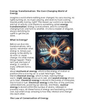 Energy Transformation #2 Middle School Science Reading Worksheet - 100% Editable