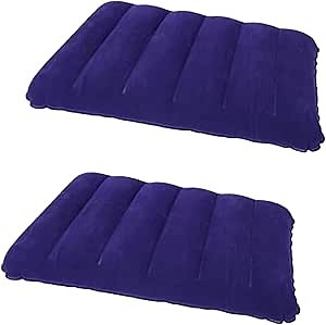 2 Pack Purple Ultralight Inflatable Camping Pillow Squared Flocked Fabric Air Pillow for Beach,Hiking,Camping,Traveling,Napping,Desk Rest,Neck Lumbar Support