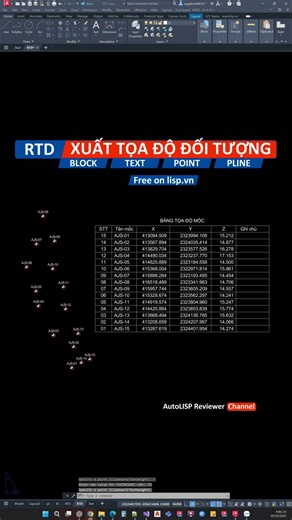 Lisp miễn phí RTD xuất tọa độ tự động trong AutoCAD | AutoLISP Reviewer #lisp #rtd #lispvn | Autolisp Thật là đơn giản