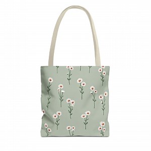 Ditsy Daisy Pattern Tote Bag | Green Floral Large Travel Bag - Etsy Canada