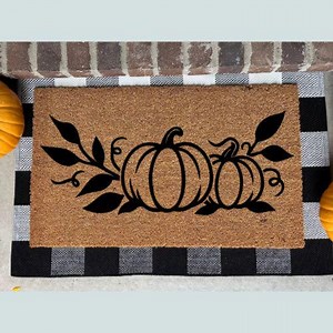 Fall Doormat – Pumpkin Vines & Leaves – Autumn Coir Mat - Etsy