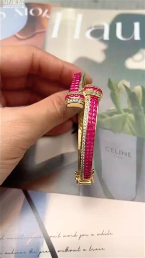 Sayabling 8.5ctw Princess Cut Ruby Bypass Bangle