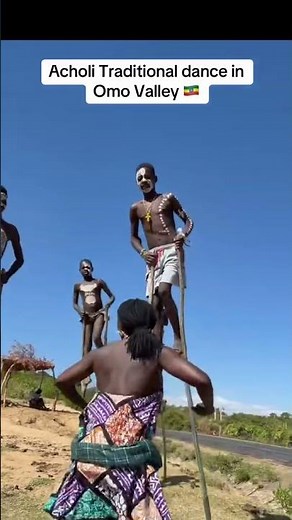 Acholi traditional dance with the walking stick boys Omo valley