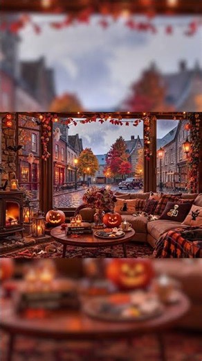 Halloween Jazz Ambience 🎃 Cozy Rainy Evening by the Fireplace #Shorts