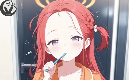 早起睡眼朦胧刷牙的学生们作者Spicyrabbit