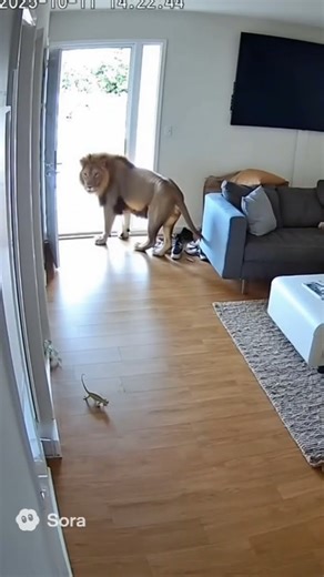 Lion Gets Scared by a Chameleon – Caught on Home CCTV” 😱😱