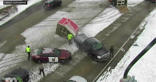 Video shows trailer full of sled dogs overturning on highway