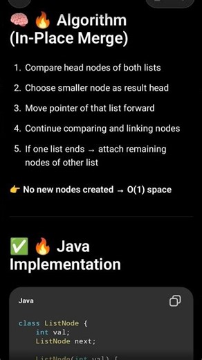 Java Program to merge two sorted linked lists without using extra space #shorts