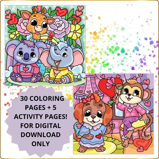 Valentine Animal Coloring Book for Kids | 30 Pages (digital Download) - Etsy