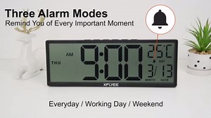 Xflyee 14.5'' Large Digital Wall Clock Battery Operated with Jumbo Numbers, Auto DST, Day, Date, Alarm, Temperature for Living Room, Bedroom, Desk Decor, Gift, LCD Screen Display Easy to Read and Set