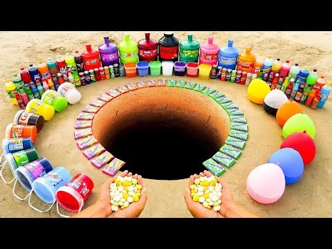Experiment: Balloons of Sodas, Fanta, Giant Coca Cola, Sprite, Chupa Chups and Mentos Underground