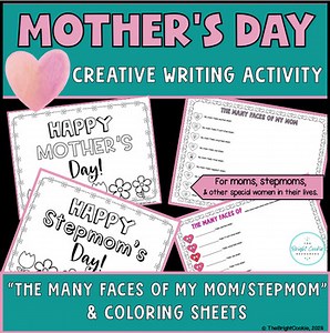 Mothers Day Writing Activity, Mothers Day Coloring Pages, Stepmom Pages Included
