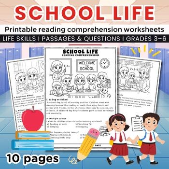 School Life Reading Comprehension Worksheets, Passages with Questions & Writing