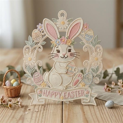 Happy Easter Machine Embroidery Design – Bunny, Eggs, Flowers (digital File) - Etsy