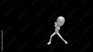 Martial Art Stickman - Karate Fight Sequence Kata - 08 - Cartoon 3D model animation with alpha channel isolated on transparent background