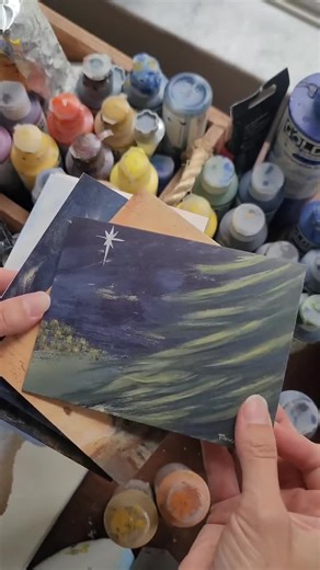 Original Art Religious Christmas Card Boxed Set | Hand-Painted Holiday Cards With Message Bethlehem Nativity Scene and Christmas Tree Art