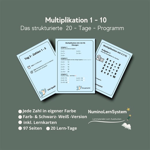 Apprenez vos tables de multiplication en 20 jours | Fiches d'exercices de multiplication (PDF) | Exercices à imprimer | Cartes mémoire pour enfants | Apprentissage systématique - Etsy France