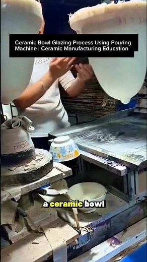 Ceramic Bowl Glazing Process Using Pouring Machine | Ceramic Manufacturing Education.