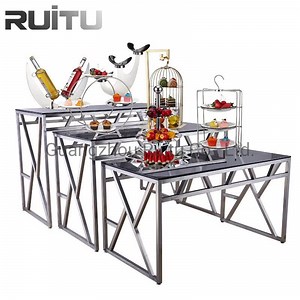 [Hot Item] Buffet Tables Dining Furniture Decoration Tempered Glass Stainless Steel Hotel Restaurant Wedding Catering Buffet Table