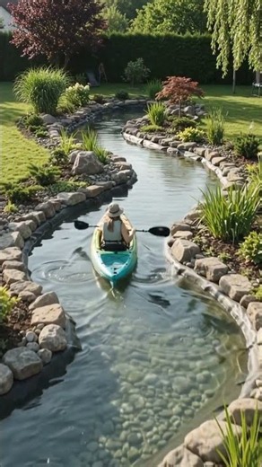 He Built a Private River Through His Backyard! 🛶💦 #shorts #backyard #garden #construction #home