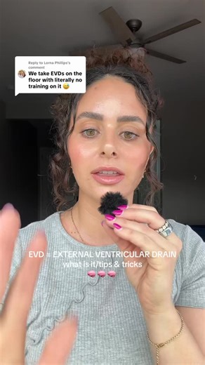 An External Ventricular Drain (EVD) is a temporary catheter placed into the lateral ventricle to: • Monitor intracranial pressure (ICP) • Drain cerebrospinal fluid (CSF) • Reduce elevated ICP Key educational points for bedside management: Leveling • Level the transducer to the tragus of the ear (approximates the foramen of Monro). • Re-level with any head-of-bed change or repositioning. • Incorrect leveling leads to over- or under-drainage. Zeroing • Zero per institutional protocol. • Ensure the