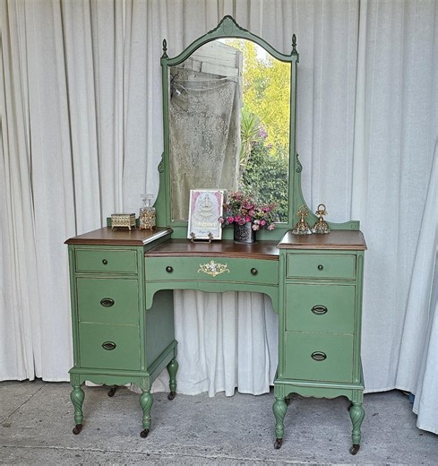 Vanity With Mirror, Vintage Piece, Circa 1930's, Green Boho Style - Etsy