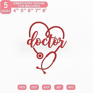 Doctor Embroidery Design With Stethoscope Heart, Medical Script Text, Healthcare Machine Embroidery File, Instant Download - Etsy