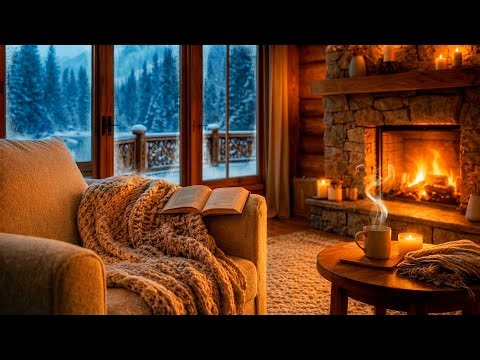 Winter Cabin Fireplace — Snowfall, No Music Ambience for Sleep & Focus