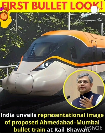 India unveils representational image of proposed Ahmedabad-Mumbai bullet train 🚄 at Rail Bhawan.👇