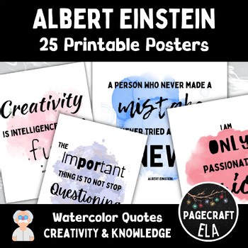 Albert Einstein Watercolor Quote Posters | Growth Mindset & Creativity Classroom